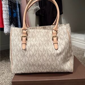 Michael Kors Cream and Tan Logo Tote